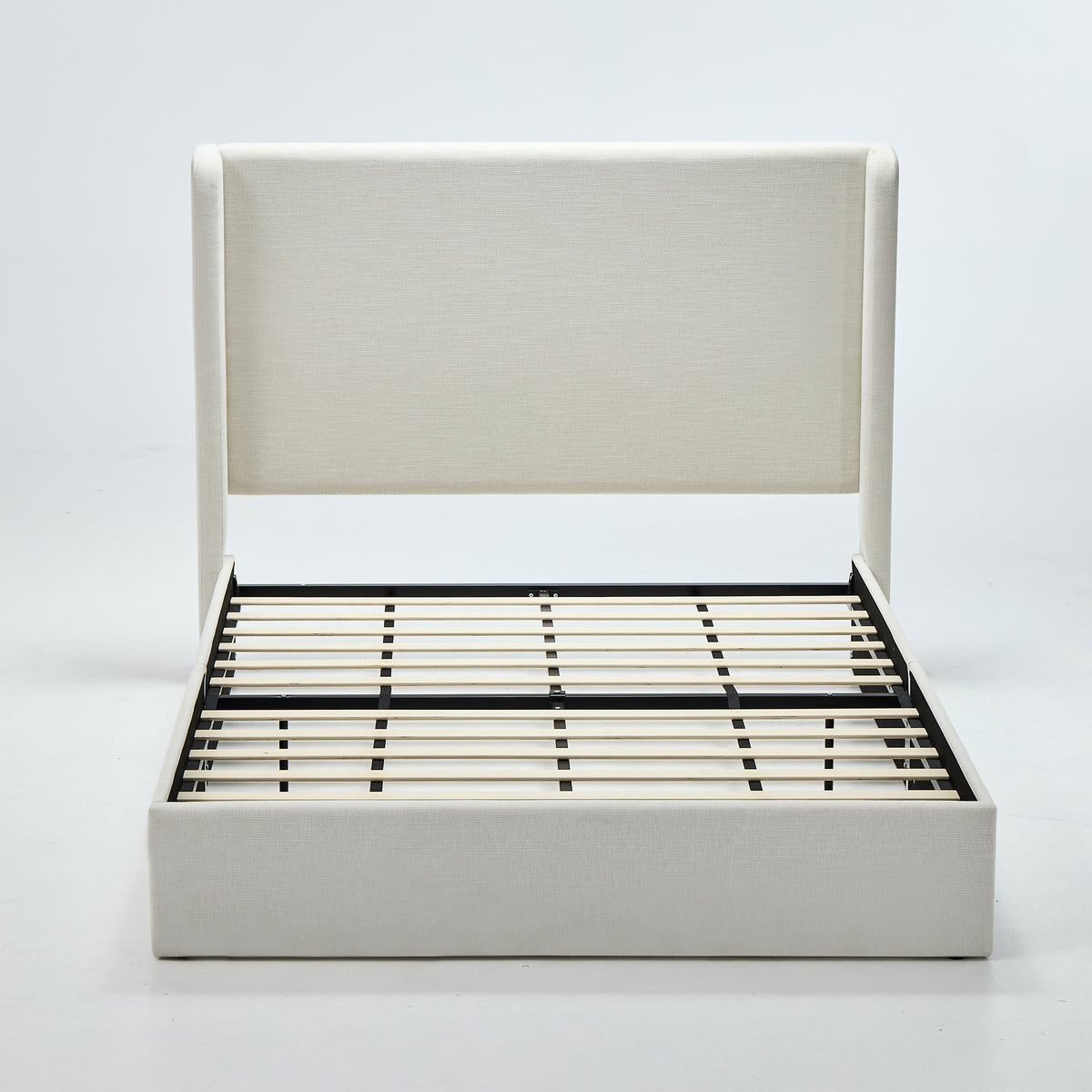 Queen Upholstered Platform Bed with Headboard Ivory