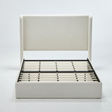 Queen Upholstered Platform Bed with Headboard Ivory