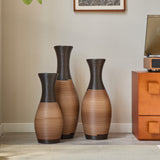 Hand-Woven PVC Rattan Vases Set of 3, GreyBrown
