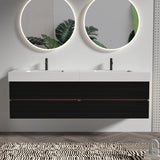 72'' Double Bathroom Vanity with Matt Black Quartz Sink Soft Black Drawers Wall Mount