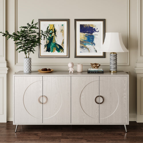 Modern Lacquered 4 Door Wooden Cabinet Sideboard Champagne