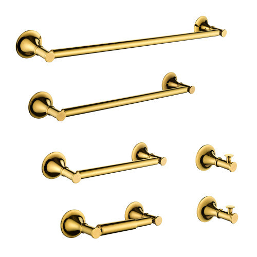 Towel Rack Set - 6 Piece - Brass - Wall Mount Bathroom Hardware