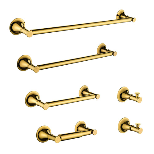 Towel Rack Set - 6 Piece - Brass - Wall Mount Bathroom Hardware