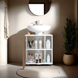 Under Sink Bathroom Cabinet with Side Shelves, White and Oak