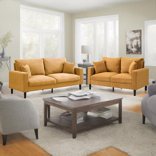 Modern Orange Corduroy Two Piece Sofa Set
