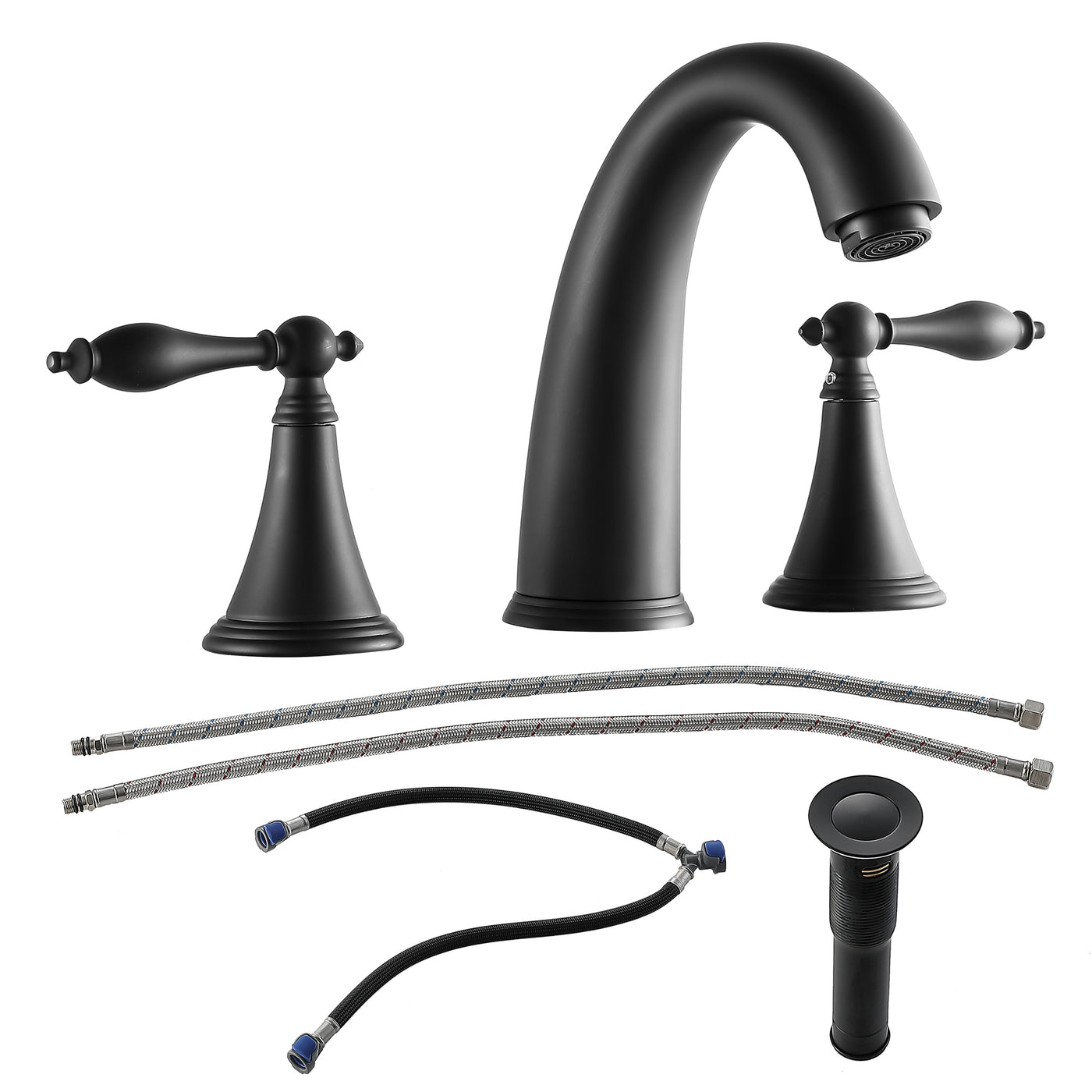 Matte Black 2 Handle Widespread Bathroom Faucet Pop Up Drain