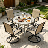 Outdoor Dining Set Round Table Umbrella Hole 4 Swivel Chairs Steel