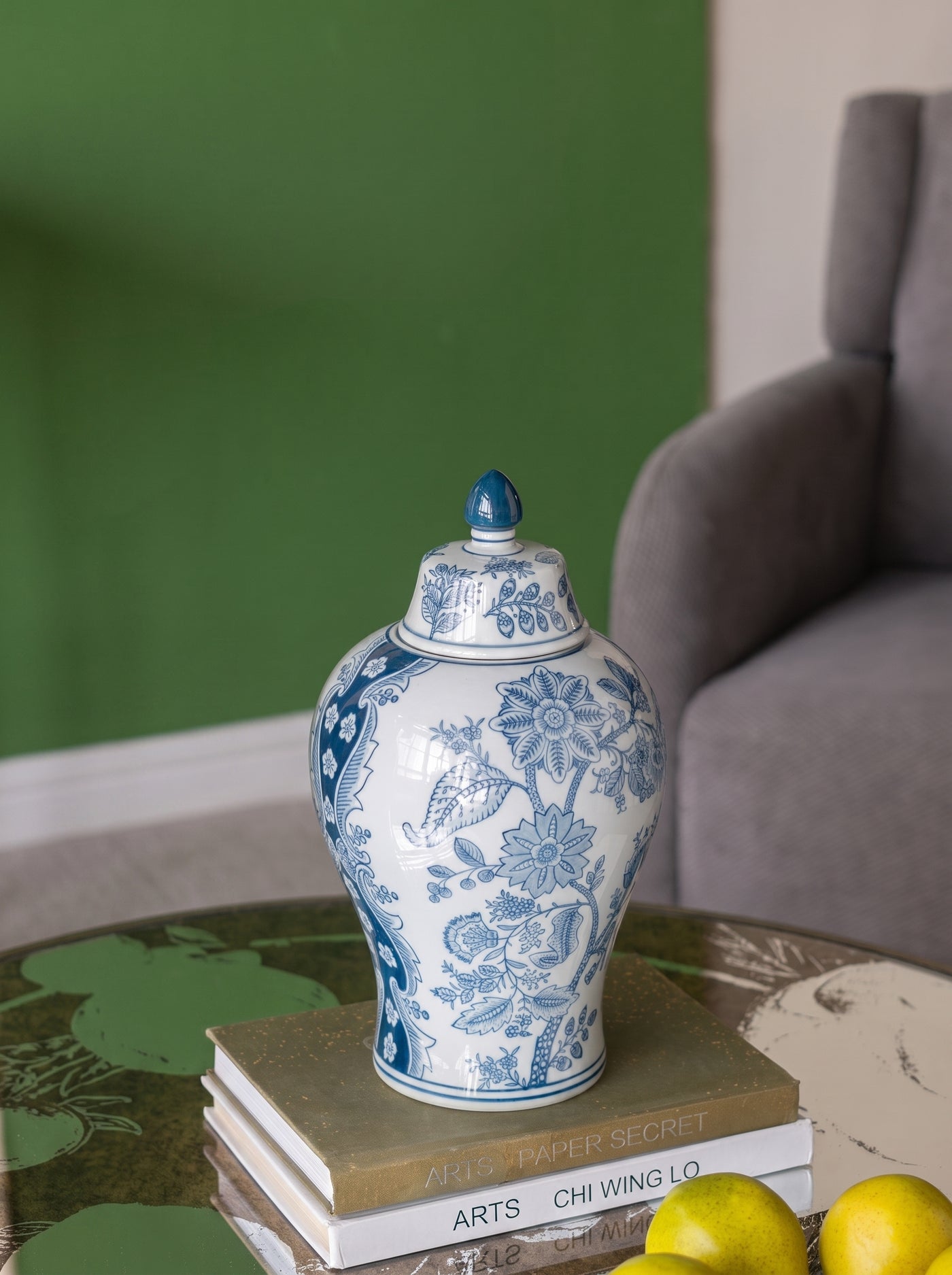 Blue and White Porcelain Lidded Jar Floral Motifs 7.1x12.6