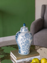 Blue and White Porcelain Lidded Jar Floral Motifs 7.1x12.6