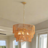 Handwoven Paper Rattan Boho Chandelier with 7-Light E26 Base
