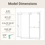 44"-48"W*76" H Frameless Single Sliding Shower Door