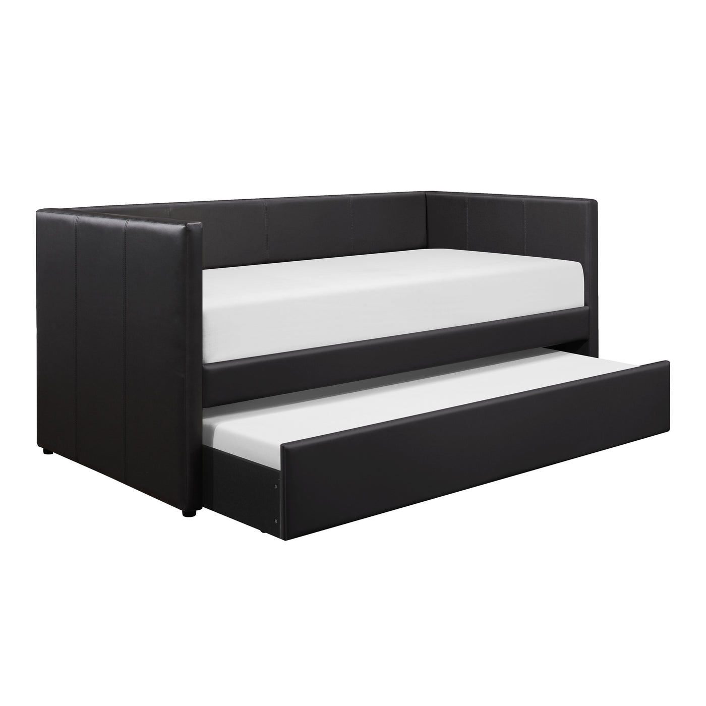 Black Faux Leather Contemporary Daybed with Trundle