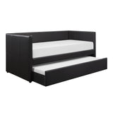 Black Faux Leather Contemporary Daybed with Trundle