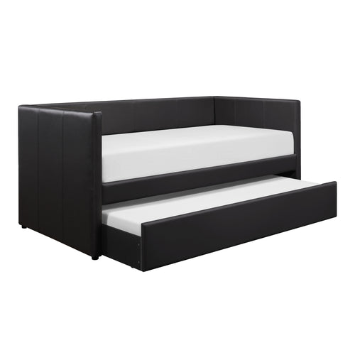 Black Faux Leather Contemporary Daybed with Trundle