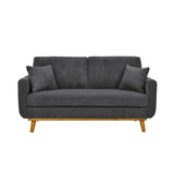 Dark Gray Corduroy Upholstered Wooden Frame Loveseat with Arms and Toss Pillows