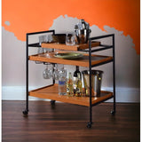 Serving Cart - Metal & Wood - Honey Oak & Black - Casters