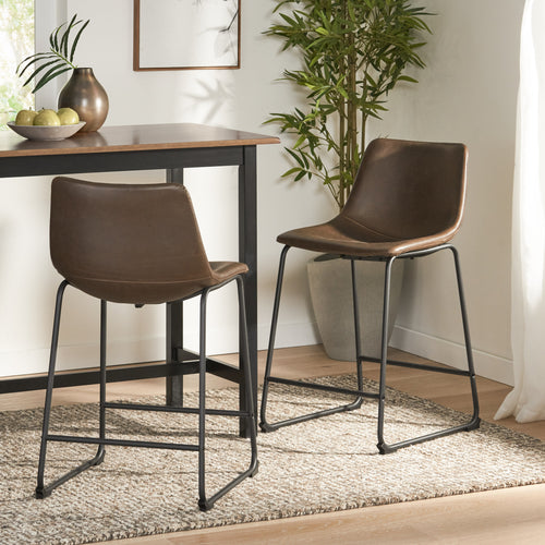 Vintage Brown Counter Stool 24-Inch Set of 2
