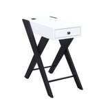 Accent Table - Modern - White & Black - Built-In USB Port & Drawer