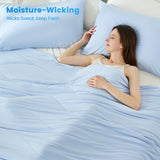Cooling Comforter 90x90", Nylon-Spandex Wave Quilted, Ice Blue