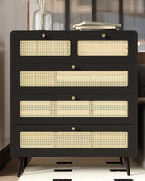 4 Drawer Modern Rattan Dresser Chest with Metal Handles