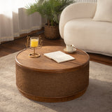 Round Engineered Wood Coffee Table with Storage Natural