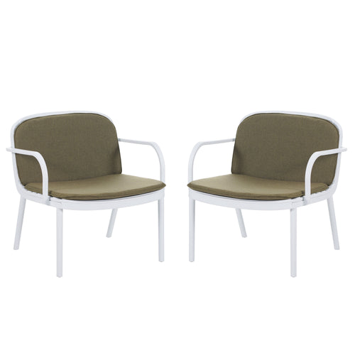 Luna Outdoor PP Club Chair Set - White Frame with Green Cushion, Durable and Stylish Outdoor Seating