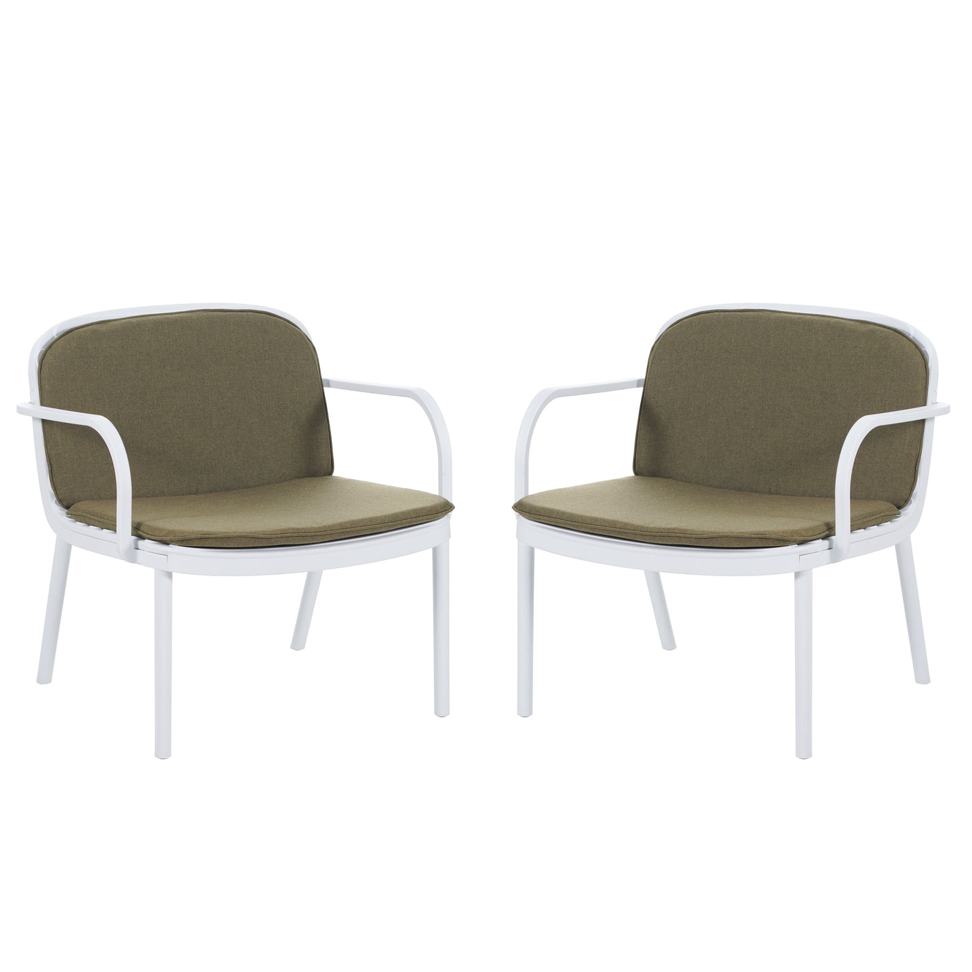 Luna Outdoor PP Club Chair Set - White Frame with Green Cushion, Durable and Stylish Outdoor Seating