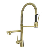 Brushed Gold Pull Down Kitchen Faucet 360 Swivel Dual Outlet