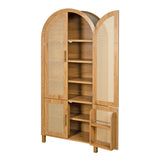 71" Tall Arched Cabinet with Rattan Doors & Adjustable Shelves