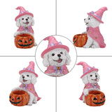 Halloween White Teddy Puppy Figurine, Witch Dog Holding Pumpkin Candy Bowl Decor