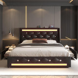 Full Upholstered Platform Bed with Headboard Black