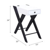Accent Table - Modern - White & Black - Built-In USB Port & Drawer