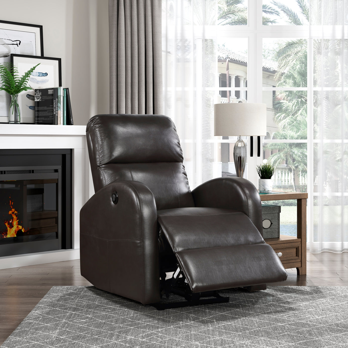 Power Reclining Chair Brown Faux Leather Modern Contemporary