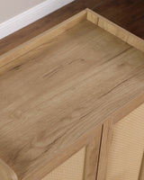 Shoe Cabinet with Rattan Doors, 5-Tier Shoe Storage Cabinet with Open Shelves