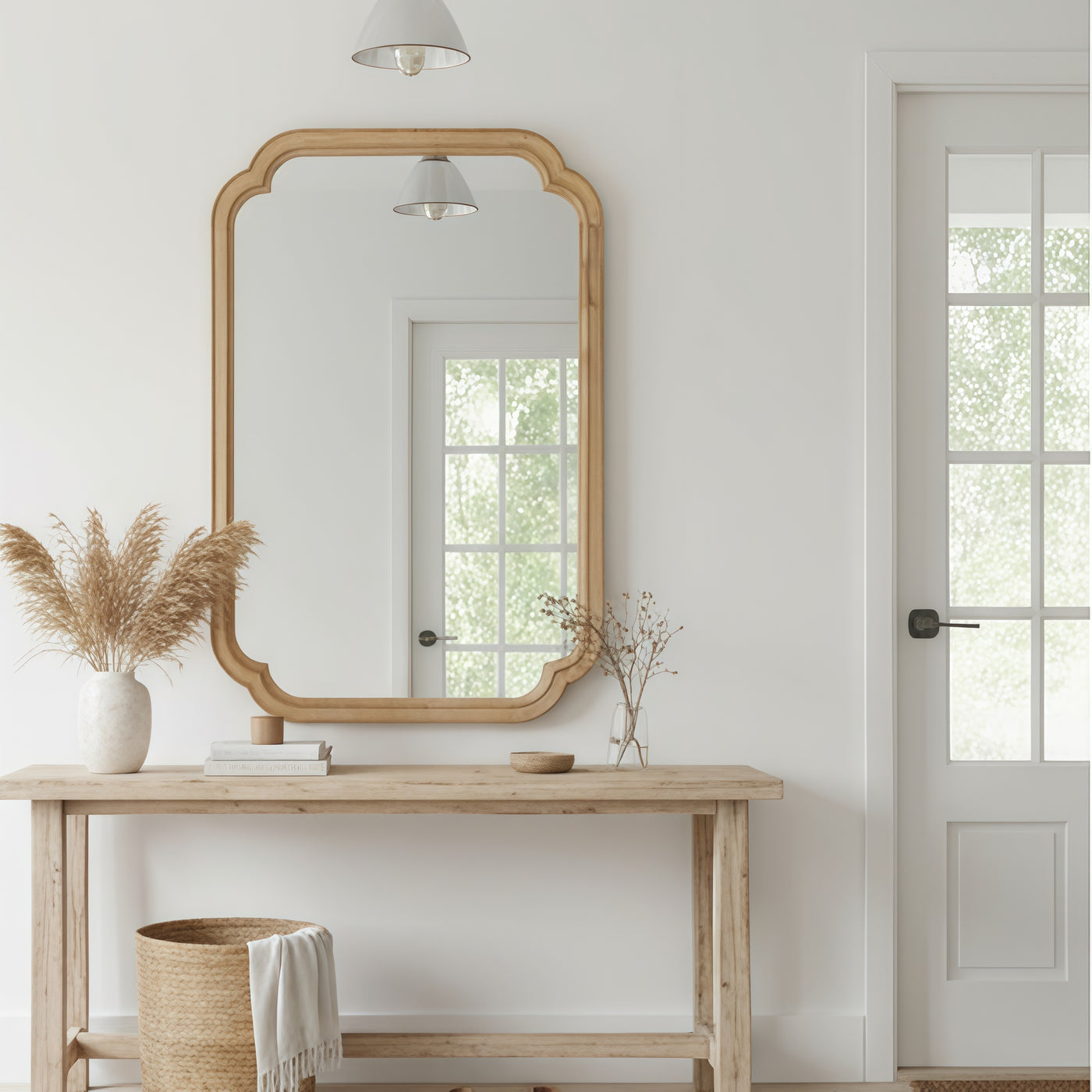 20" x 30" Natural Wood Rounded Corner Decorative Mirror