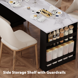 K&K 82.7 inch Kitchen Island with Extendable Dining Table for 4-6 Person,Faux Ma