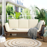 Outdoor Wooden Daybed Sofa Chaise Lounge with Cushions Brown