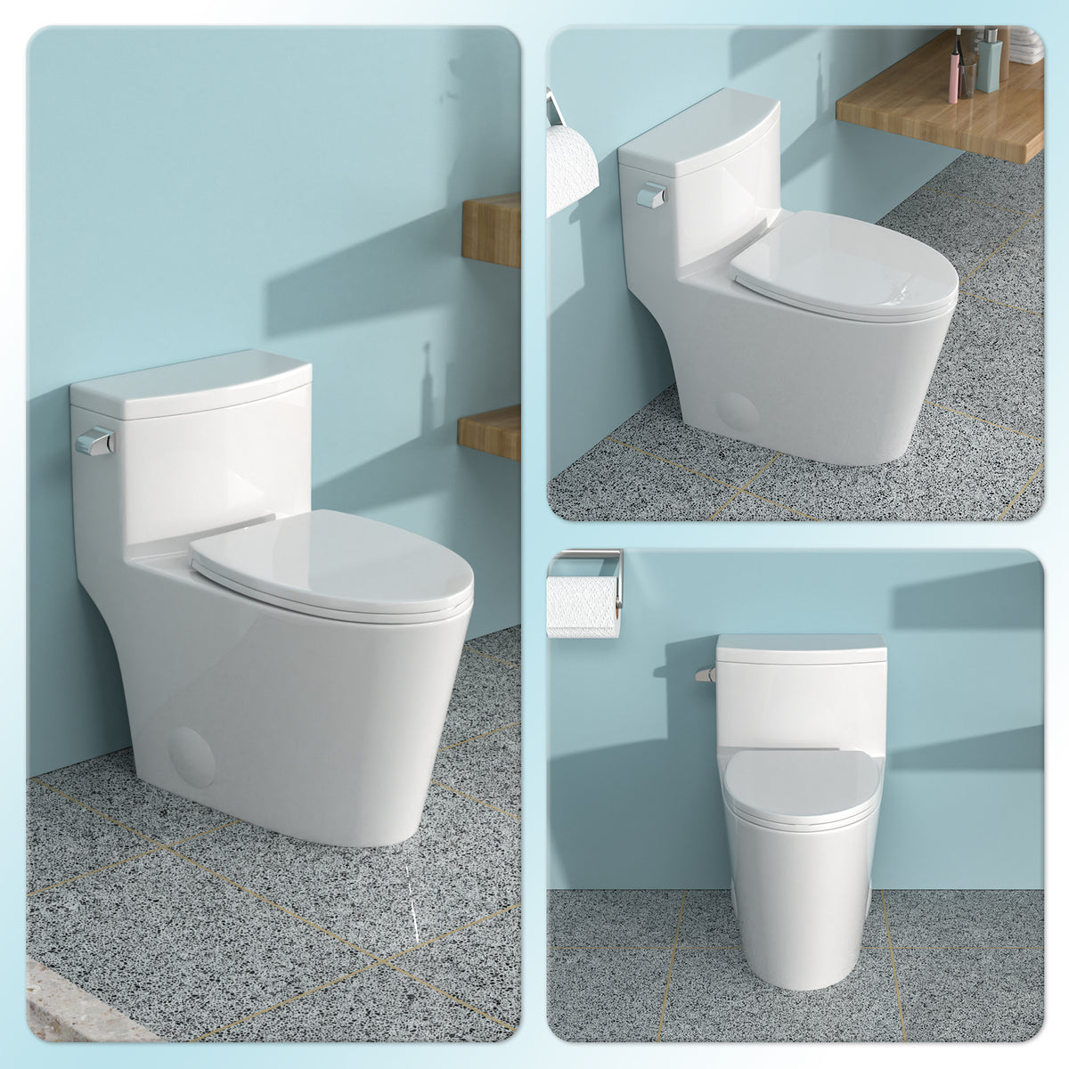Modern One-Piece Elongated Toilet in White with Sleek Design