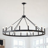 Chandelier Wagon Wheel Matte Black 18-Light 53.15 In E12