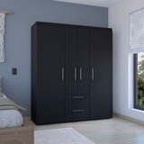 Black Wardrobe Closet Storage with Hanging Rods Shelves Drawers