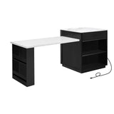 K&K 82.7 inch Kitchen Island with Extendable Dining Table for 4-6 Person,Faux Ma
