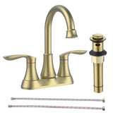 Brushed Gold 2-Handle 360 Swivel High Arc Bathroom Faucet 4 Inch