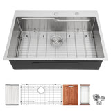 33" x 22" Brushed Nickel Drop-In Kitchen Sink Single Bowl 16 Gauge