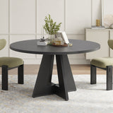 47" Round Dining Table Modern Wood Kitchen Metal Base Seats 4-7
