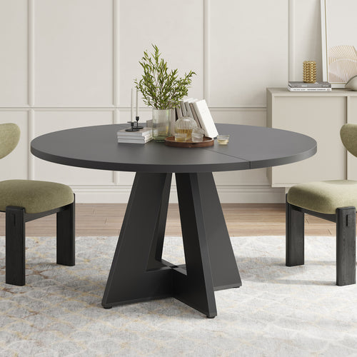 47" Round Dining Table Modern Wood Kitchen Metal Base Seats 4-7