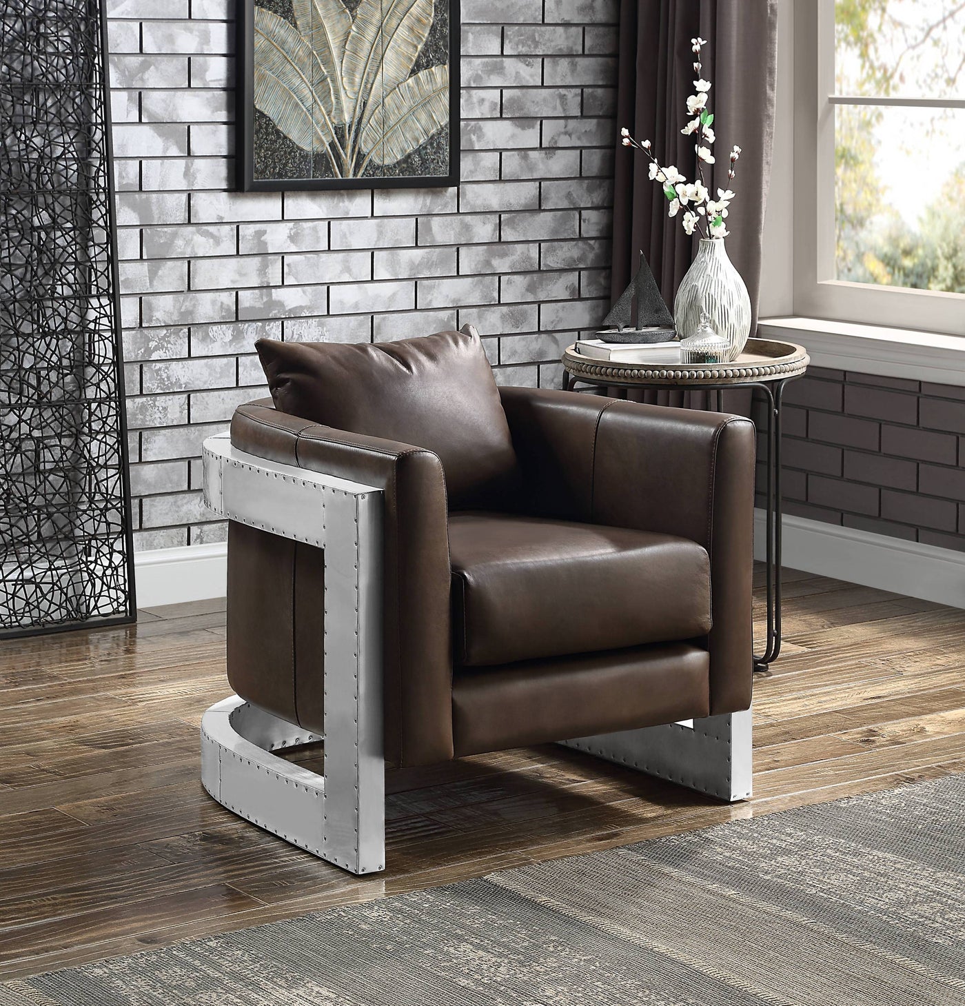 Betla Espresso Top Grain Leather Accent Chair