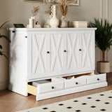 Farmhouse Style Solid Pine Murphy Bed Chest Cube with Charging Station and Storage Drawer, Full, White