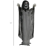 Outsunny 74' Life Size Outdoor Halloween Decorations Skeleton Witch, Animated Pr