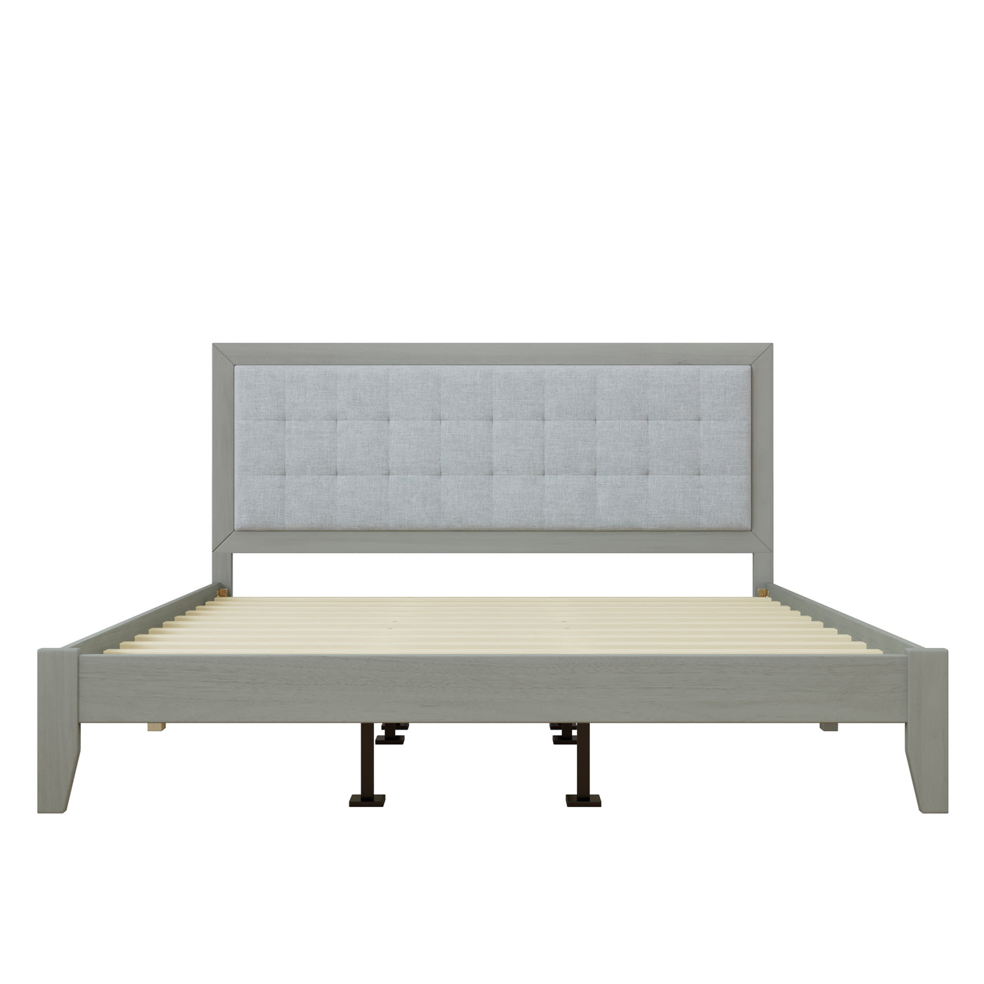 Mid-Century Grey Upholstered Platform California King Bed