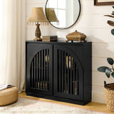 Mid Century Modern Fluted Black Sideboard Cabinet